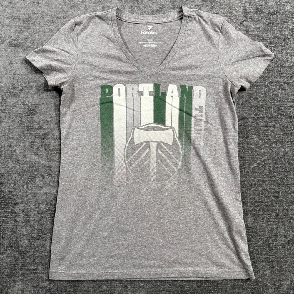 Fanatics Portland Timbers MLS Womens Gray V-Neck Graphic T-Shirt Small S Soccer